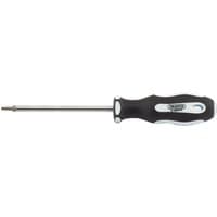 Black and white soft grip screwdriver with T8 x 75mm chrome shaft and ergonomic handle.