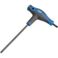 T-shaped Draper TX-STAR T25 key with blue and black handle and long metal shaft.