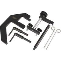Black and silver Draper Expert engine timing kit with various metal tools for BMW, Land Rover, Vauxhall, MG, Rover.