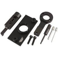 Black Draper Expert engine timing kit with various metal components and bolts for Vauxhall vehicles.