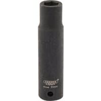 Black Draper Expert deep impact socket, 1/4" square drive, 7mm, with HI-TORQ 6-point design and brand logo.