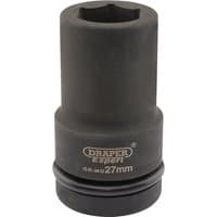 Black Draper Expert deep impact socket, 1" square drive, 27mm size, with HI-TORQ 6-point design and engraved branding.