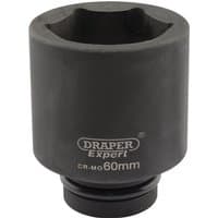 Black Draper Expert HI-TORQ deep impact socket, 1" square drive, 60mm, with branding and size in white text.