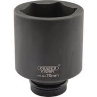 Black Draper Expert deep impact socket, 1" square drive, 70mm size, with HI-TORQ 6 point design and branded logo.