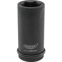 Black Draper Expert deep impact socket, 3/4" square drive, 28mm, with HI-TORQ 6-point design and engraved branding.