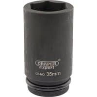 Black Draper Expert deep impact socket, 3/4" square drive, 35mm, with HI-TORQ 6-point design and logo on the side.