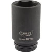 Black Draper Expert deep impact socket, 3/4" square drive, 40mm size, with HI-TORQ 6-point design and branding.