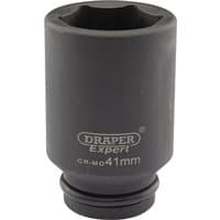 Black Draper Expert 41mm deep impact socket with 3/4" square drive and HI-TORQ 6-point design, labeled with brand logo.