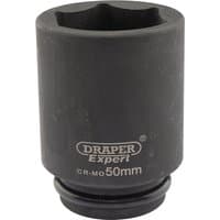 Black Draper Expert deep impact socket, 3/4" square drive, 50mm, with HI-TORQ 6-point design and engraved branding.