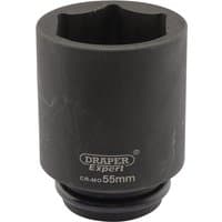 Black Draper Expert deep impact socket, 6-point, 3/4" square drive, 55mm size, with engraved logo and size marking.