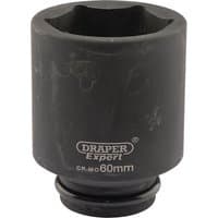 Black Draper Expert deep impact socket, 3/4" square drive, 60mm, with HI-TORQ 6-point design and engraved branding.