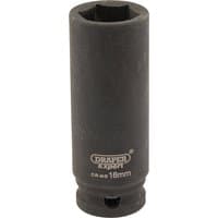 Black Draper Expert 16mm deep impact socket, 3/8" square drive, with HI-TORQ 6-point design and engraved branding.