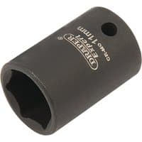 Draper Expert black impact socket, 1/4" square drive, 11mm size, with HI-TORQ 6 point design and side hole.