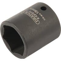 Black Draper Expert 15mm 6-point impact socket with 1/4" square drive and engraved branding on the side.