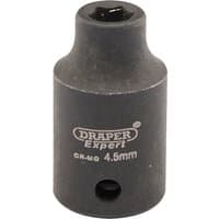 Black Draper Expert HI-TORQ 6 Point Impact Socket, 1/4" Sq. Dr., 4.5mm, with engraved branding and size.