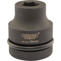 Black Draper Expert HI-TORQ 6 Point Impact Socket, 1" square drive, 18mm size, with engraved branding and size details.
