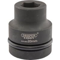 Black Draper Expert HI-TORQ 6 Point Impact Socket, 1" Sq. Dr., 20mm, with engraved branding and size marking.