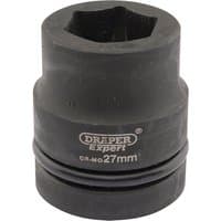 Black Draper Expert HI-TORQ 6 Point Impact Socket, 1" Sq. Dr., 27mm with engraved logo and size marking.
