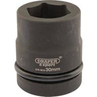 Black Draper Expert HI-TORQ 6 Point Impact Socket, 1" Sq. Dr., 30mm, with engraved logo and size marking.
