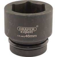 Black Draper Expert HI-TORQ 6 Point Impact Socket, 1" Sq. Dr., 46mm, with engraved branding and size details.