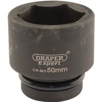 Black Draper Expert HI-TORQ 6 Point Impact Socket, 1" Sq. Dr., 50mm with engraved branding and size markings.