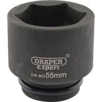 Black Draper Expert HI-TORQ 6 Point Impact Socket, 3/4" Sq. Dr., 55mm with engraved logo and size markings.