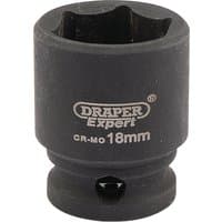 Black Draper Expert HI-TORQ 6 Point Impact Socket, 3/8" Sq. Dr., 18mm with engraved logo and size markings.