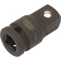 Black Draper Expert impact socket converter, 1/4"(F) x 3/8"(M), with engraved logo and smooth finish.