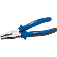 Blue and silver Draper Expert 180mm combination pliers with soft grip handles and heavy-duty design.