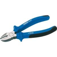 Blue and black Draper Expert diagonal side cutter, 130mm, with soft grip handles and sharp cutting edges.