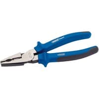 Draper Expert pliers, 200mm, silver jaws, blue and black soft grip handles, high leverage design.