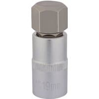 Silver Draper Expert hexagonal socket bit, 1/2" square drive, 19mm, with textured grip and engraved size marking.