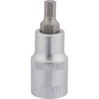 Silver Draper Expert hexagonal socket bit, 1/2" square drive, 6mm, with a smooth metallic finish and knurled grip.