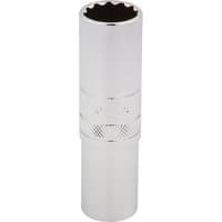 Silver Draper Expert deep socket, 12-point design, 1/2" square drive, 16mm size, with knurled grip section.