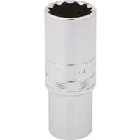 Silver Draper Expert deep socket, 12-point, 1/2" square drive, 22mm, with knurled grip and polished finish.