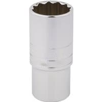 Silver Draper Expert deep socket, 12-point, 1/2" square drive, 27mm, with polished finish and knurled grip.