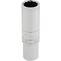 Silver Draper Expert deep socket, 12-point, 3/8" square drive, 13mm, with knurled grip and polished finish.
