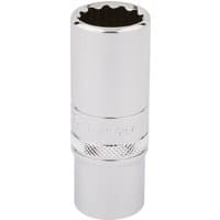 Silver Draper Expert deep socket, 12-point, 3/8" square drive, 17mm, with knurled grip and polished finish.