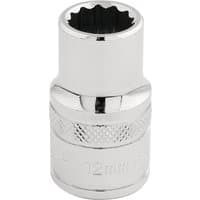 Silver Draper Expert HI-TORQ 12 Point Socket, 1/2" square drive, 12mm, with knurled grip and polished finish.