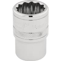 Silver Draper Expert 12-point socket, 1/2" square drive, 18mm size, with knurled grip and embossed branding.