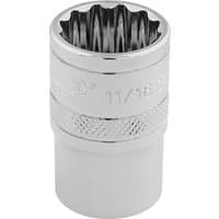 Draper Expert HI-TORQ 12 Point Socket, 3/8" Sq. Dr., 11/16", shiny chrome finish, knurled grip, engraved size markings
