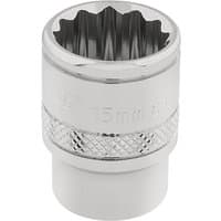 Silver Draper Expert HI-TORQ 12 Point Socket, 3/8" square drive, 15mm, with knurled grip and polished finish.