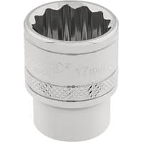 Silver Draper Expert 12-point socket, 3/8" square drive, 17mm, with knurled grip and engraved branding.