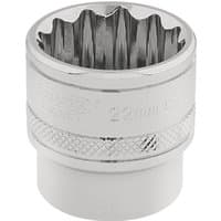 Silver Draper Expert 12-point socket, 3/8" square drive, 22mm, with knurled grip and engraved branding.