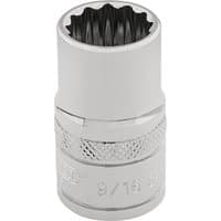 Silver Draper Expert HI-TORQ 12 Point Socket, 3/8" Sq. Dr., 9/16" with knurled grip and polished finish.
