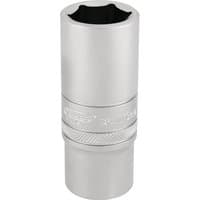 Silver Draper Expert deep socket, 6-point, 3/8" square drive, 18mm, with knurled grip and engraved branding.
