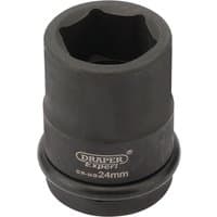 Black Draper Expert 24mm HI-TORQ 6 Point Impact Socket with 3/4" square drive, durable finish, and engraved branding.