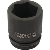 Black Draper Expert HI-TORQ 6 Point Impact Socket, 3/4" Sq. Dr., 33mm with engraved white text on side.