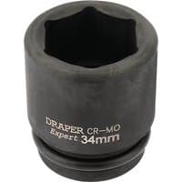 Black Draper Expert HI-TORQ 6 Point Impact Socket, 3/4" Sq. Dr., 34mm with engraved white text.