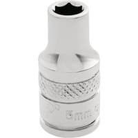 Silver Draper Expert HI-TORQ 6 Point Socket, 1/4" square drive, 5.0mm, with knurled grip and smooth finish.